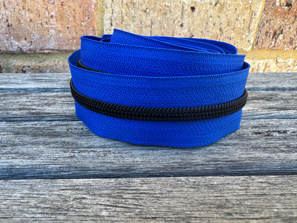 Black on Electric Blue - Number 5 Zipper Tape